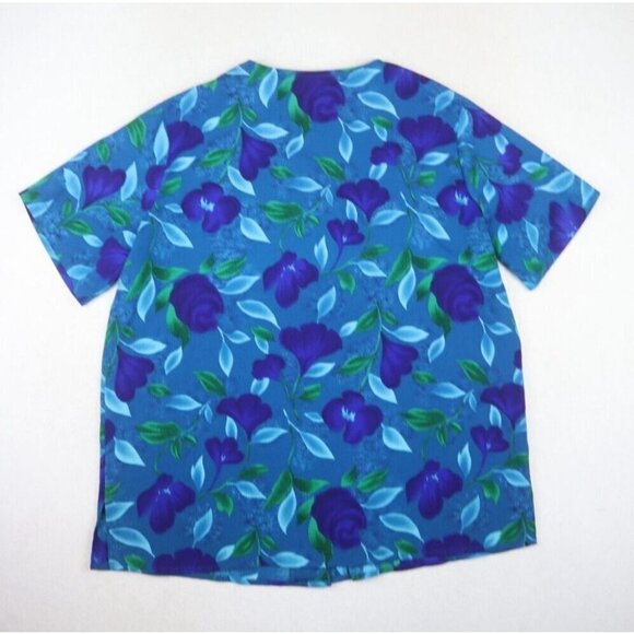 JACLYN SMITH - WOMEN'S BLUE FLORAL PRINT SHORT SLEEVE BUTTON-UP BLOUSE TOP - 16W - Picture 6 of 7